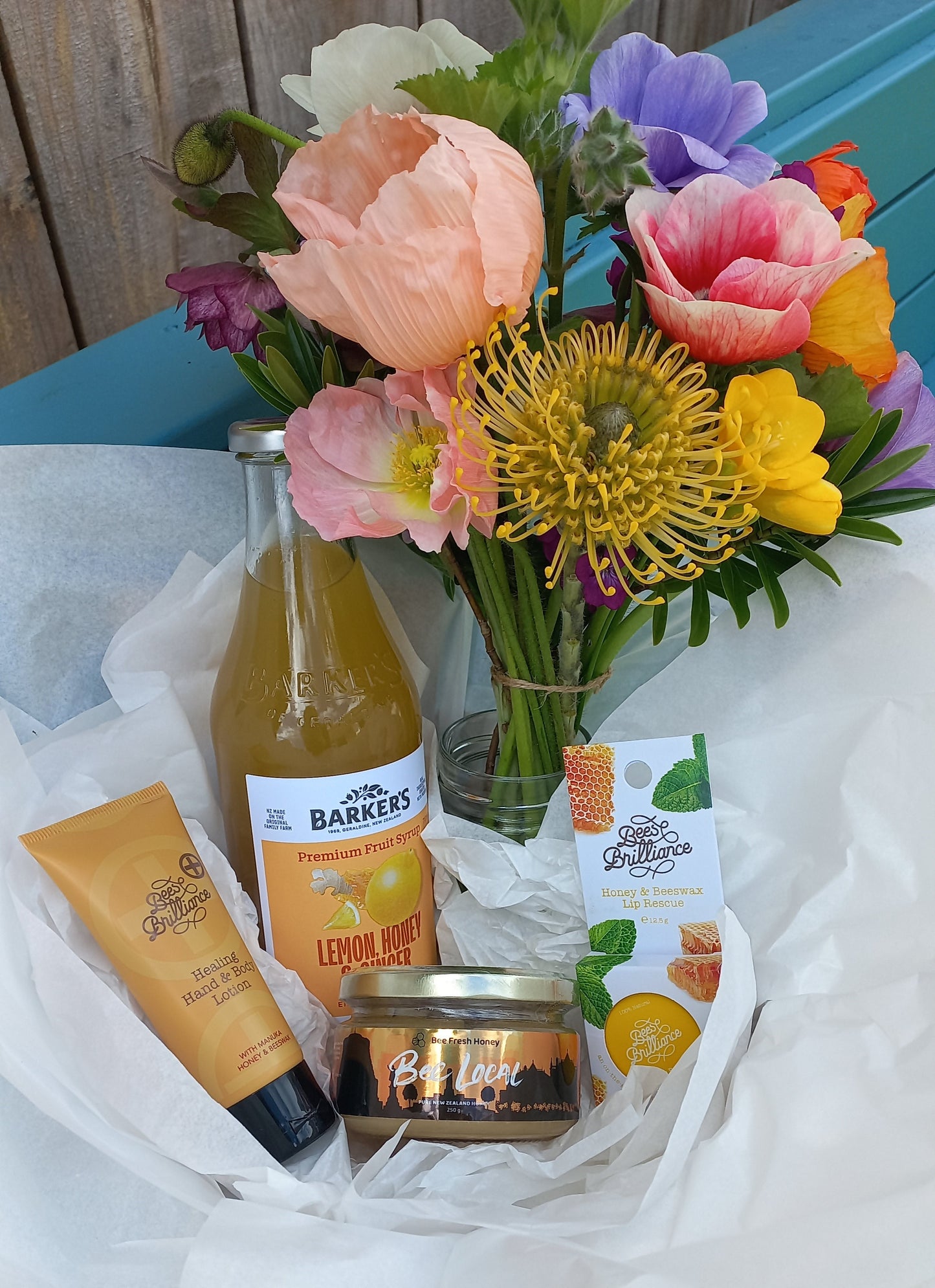 'The Hive' Gift Hamper with fresh flowers