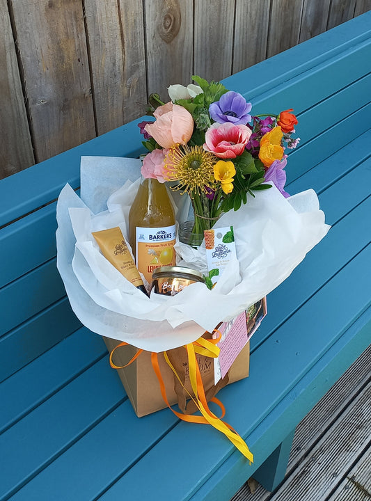 'The Hive' Gift Hamper with fresh flowers