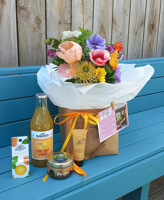 'The Hive' Gift Hamper with fresh flowers