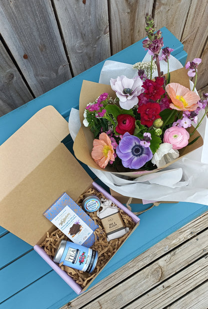 Gift box with fresh flowers